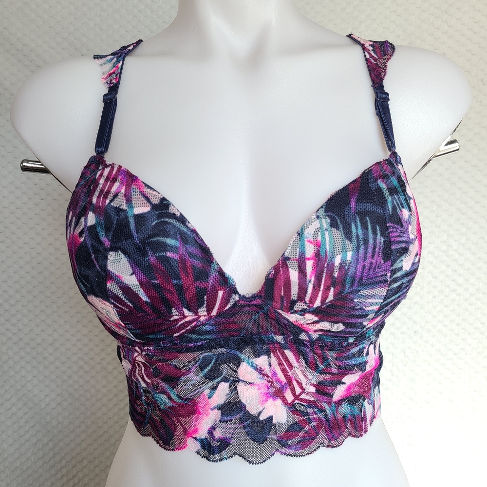 PINK Lace Bralette Tropical Palm Design